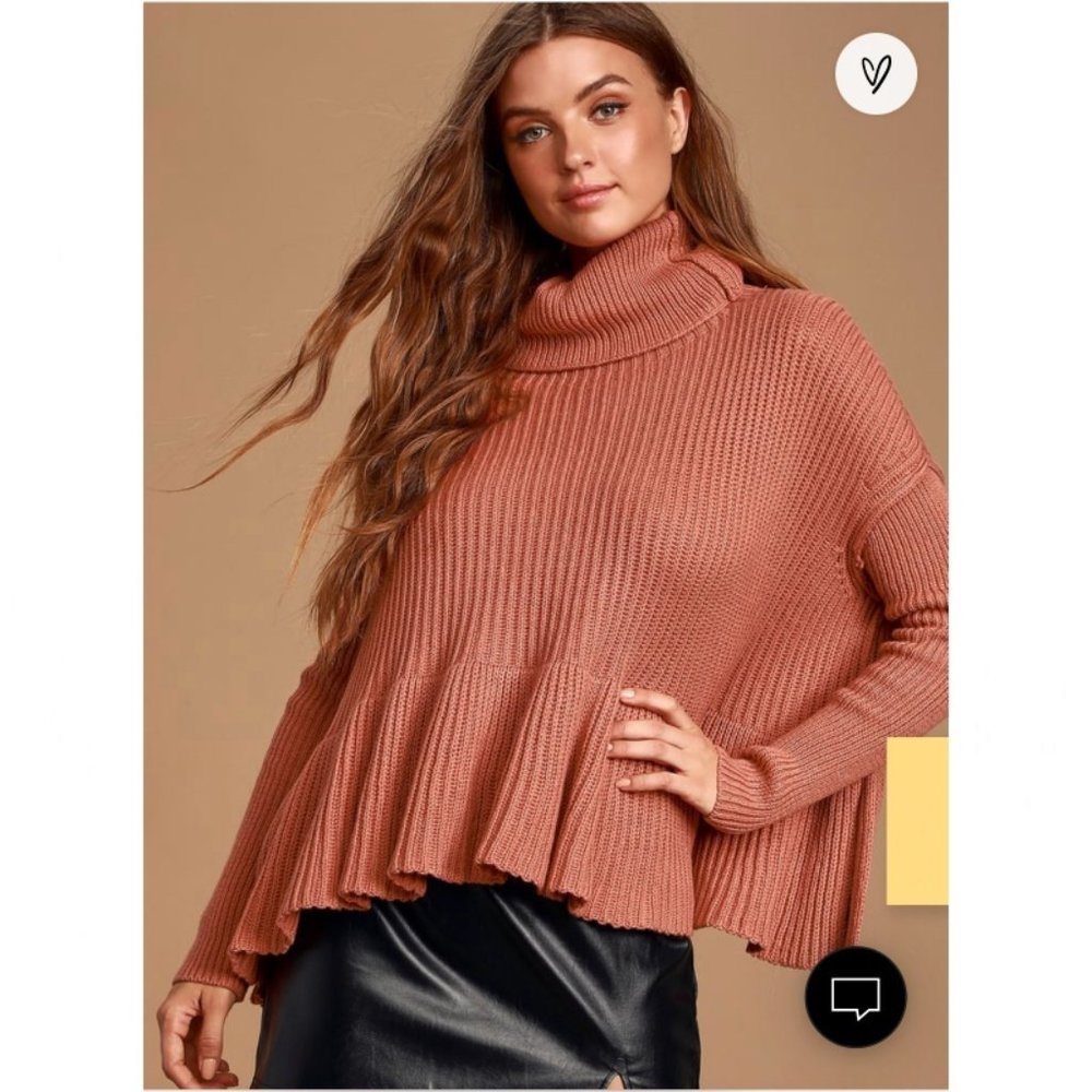 Layer Cake Rusty Rose Cowl Neck Peplum Sweater SM